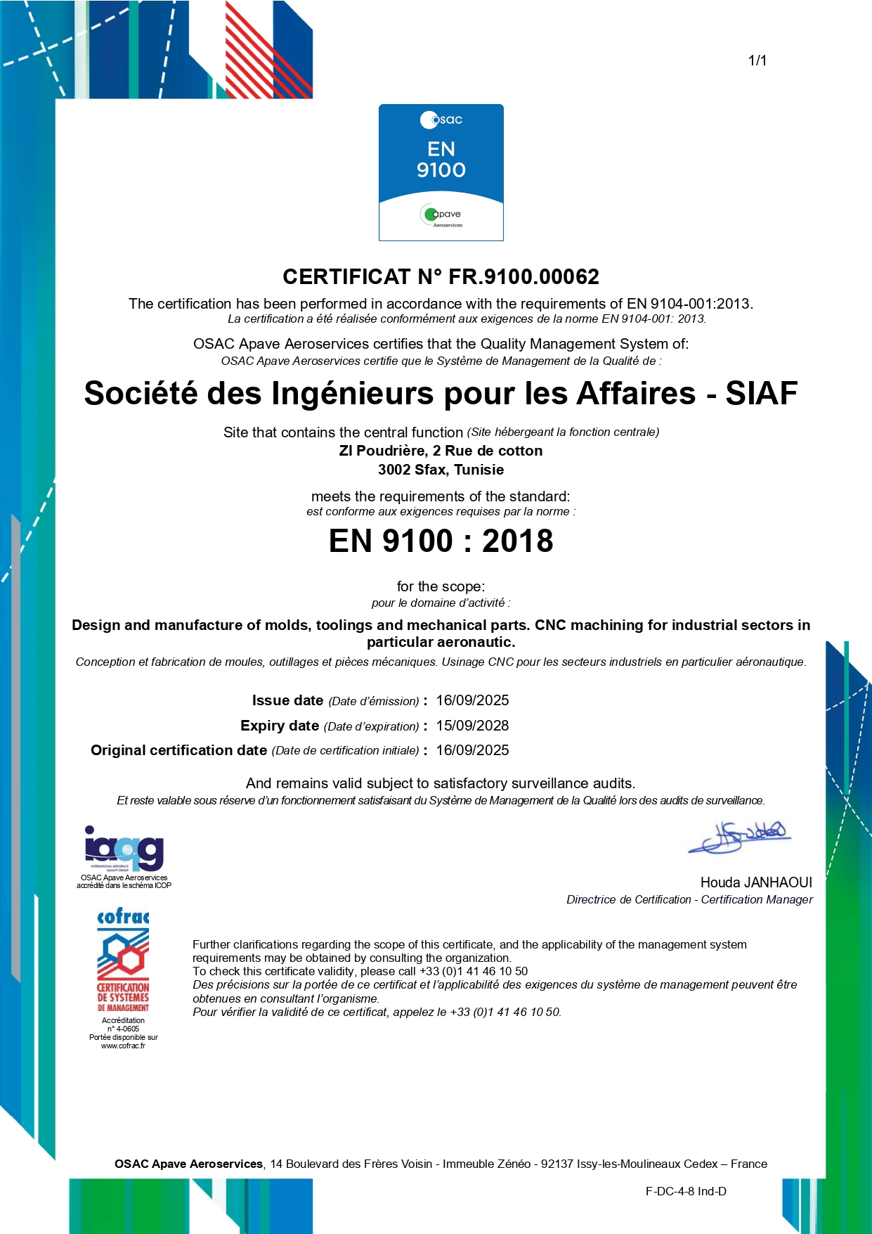 Certificat SIAF